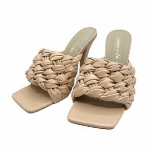 Lemonade Women Tan Braided High Heel Slide Sandals Size 6 NWOT